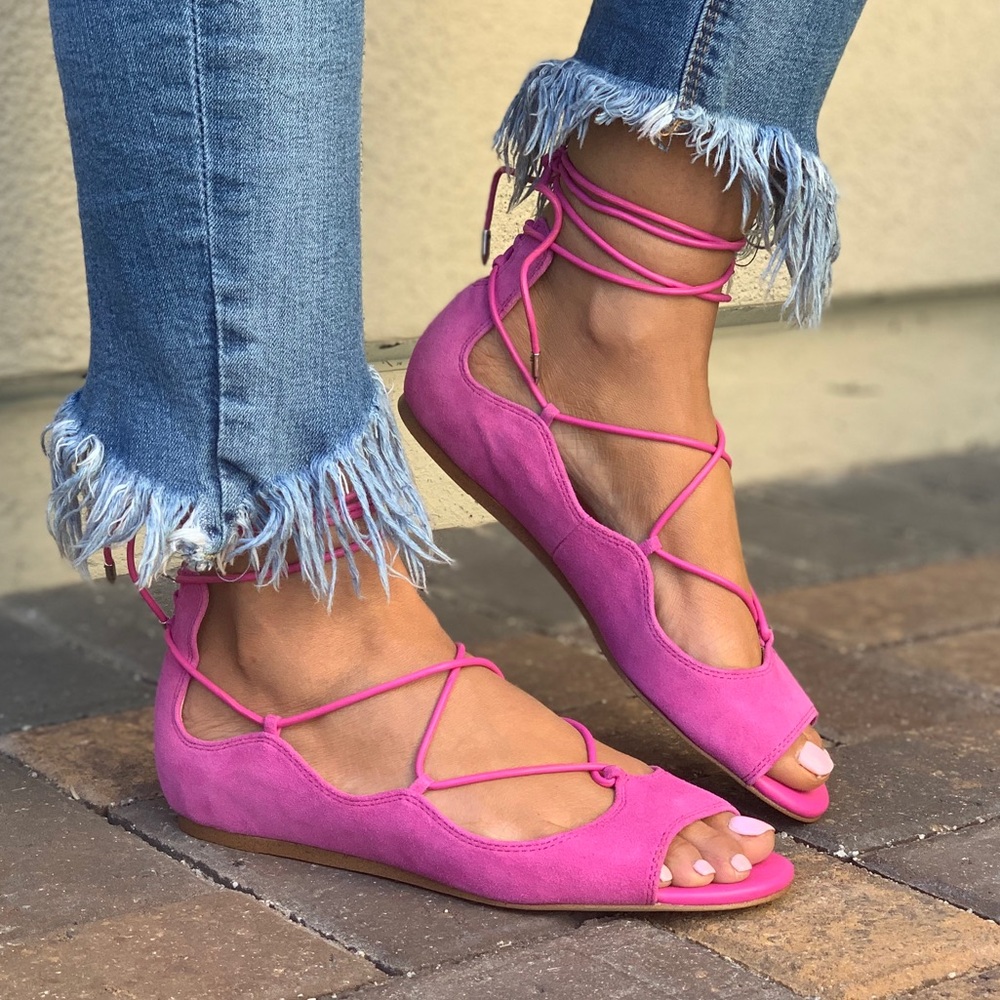 Sam Edelman Pink Lace-Up Flats